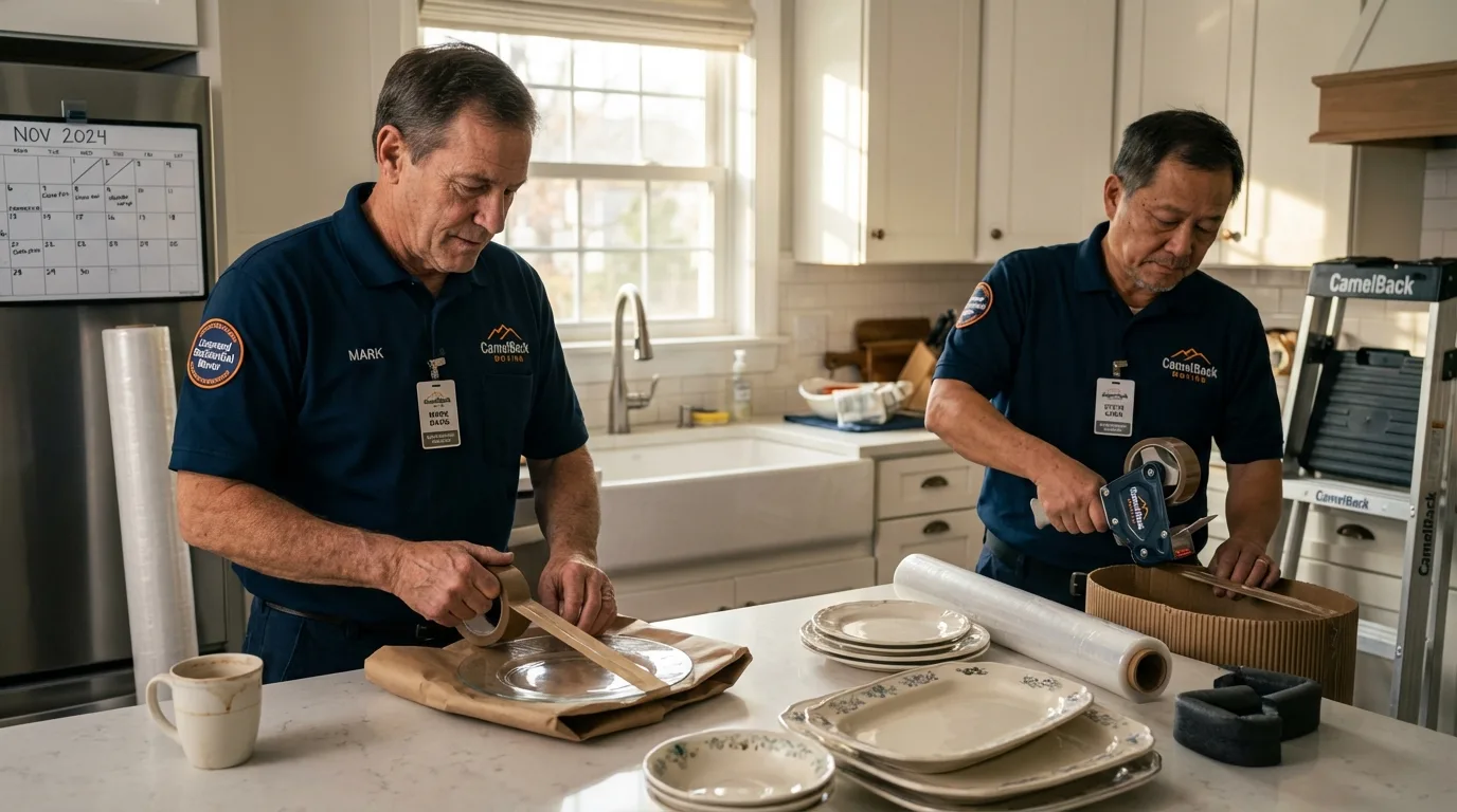 Professional crew packing kitchen dishware in Ponca, NE